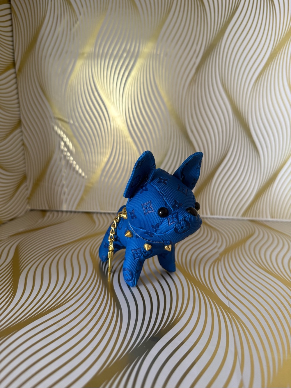 Blue Monogram Dog Charm with Gold Accents